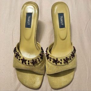 Transit V-Giselle Slip on Heeled Sandals Beige Beaded Embellishments Size 8